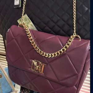 SALE!!! Badgley Mischka Plum Quilted Shoulder Bag with Gold Chain